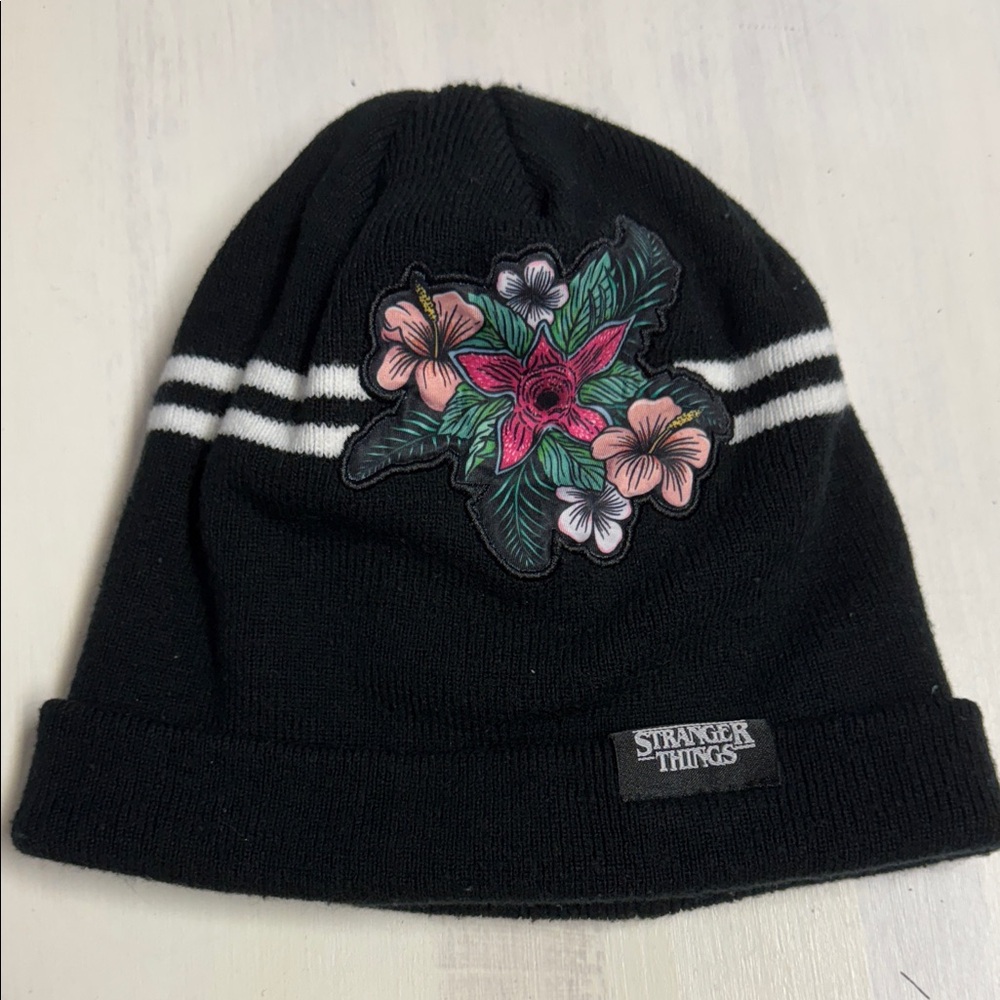 Stranger Things Black Floral Beanie